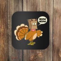 Funny Thanksgiving Turkey In Cat Face Paper Bag Coaster thumb 0