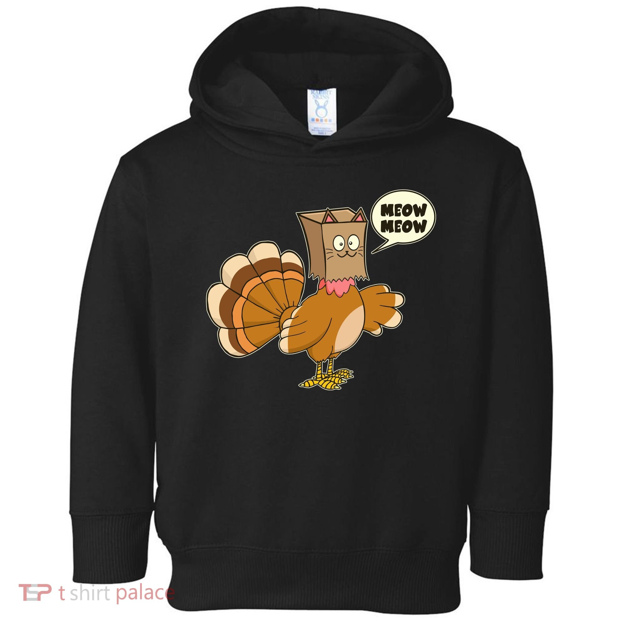 Funny Thanksgiving Turkey In Cat Face Paper Bag Toddler Hoodie