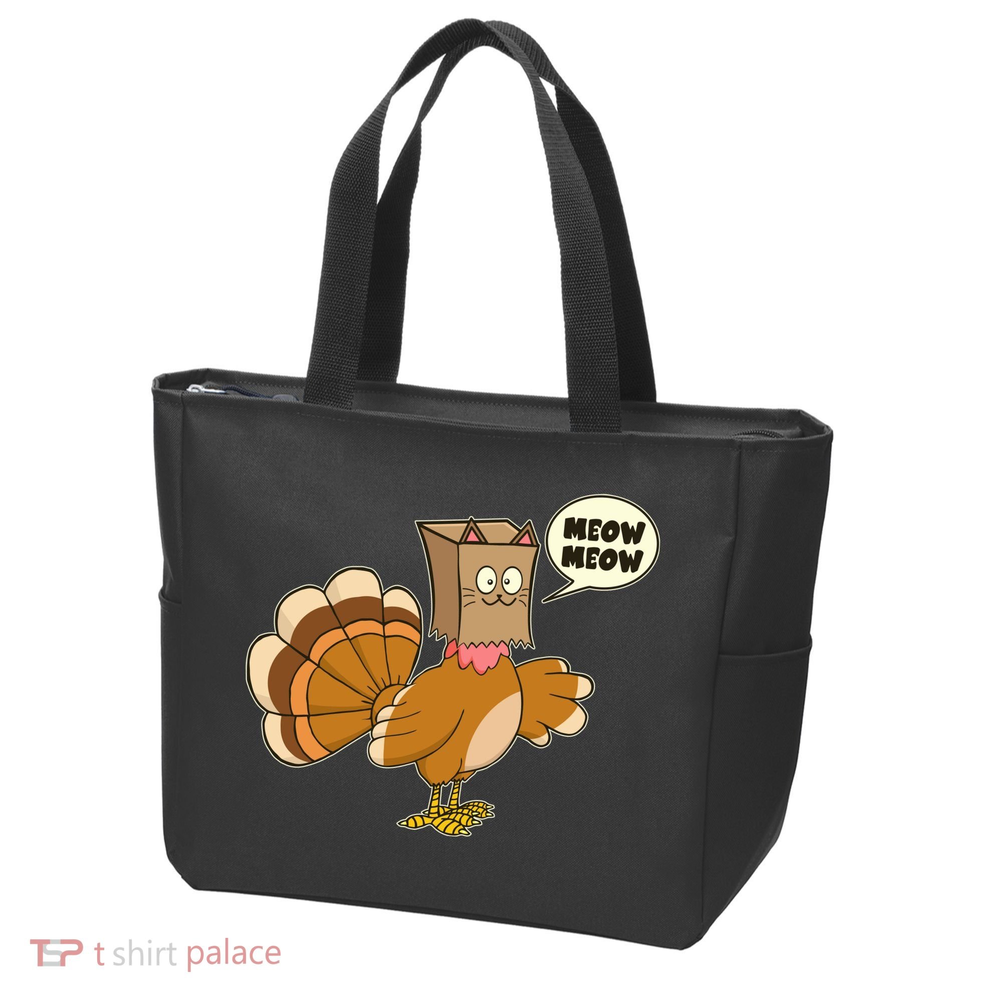 Funny Thanksgiving Turkey In Cat Face Paper Bag Tote Bag