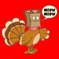 Funny Thanksgiving Turkey In Cat Face Paper Bag Santa Hat thumb 1