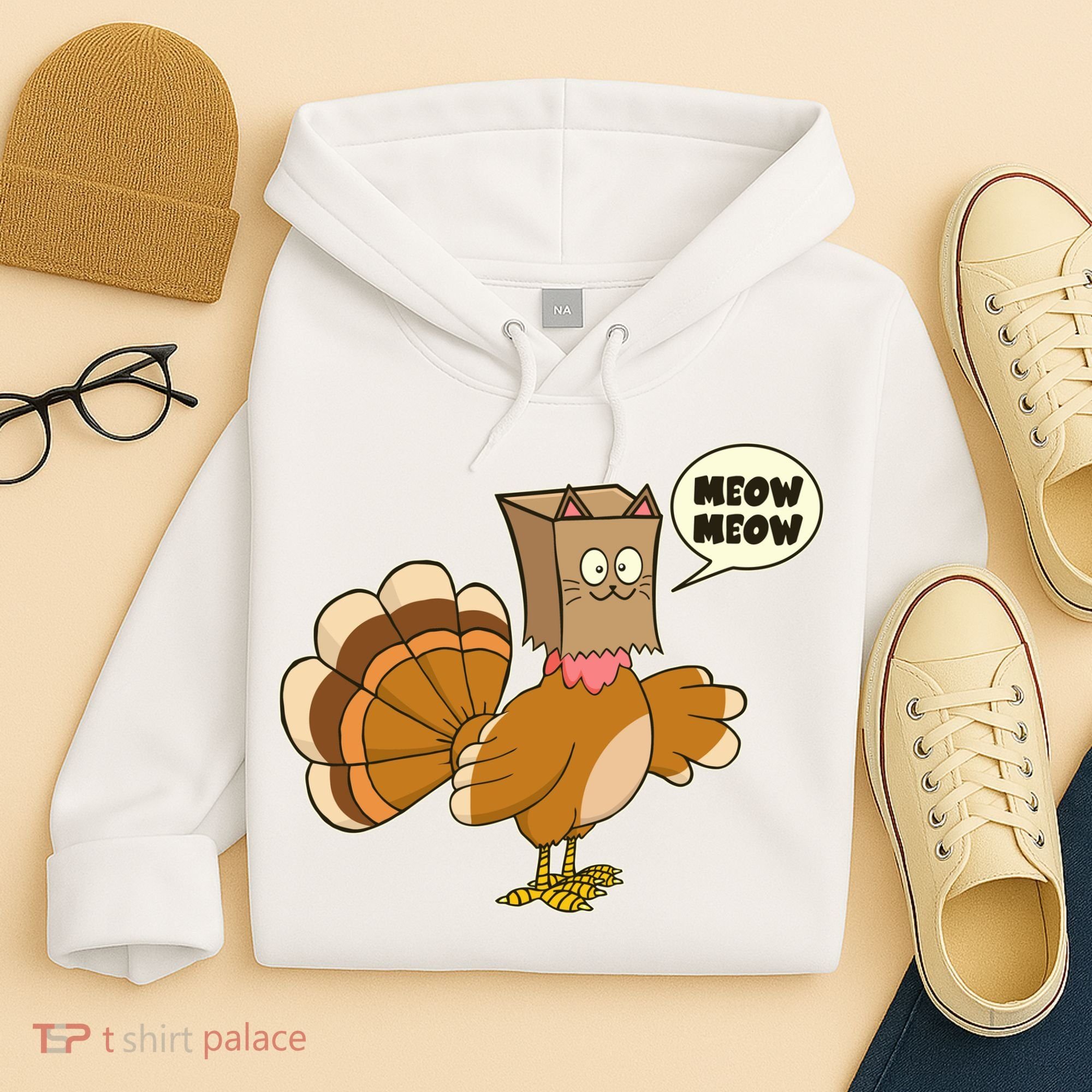 Funny Thanksgiving Turkey In Cat Face Paper Bag Hoodie