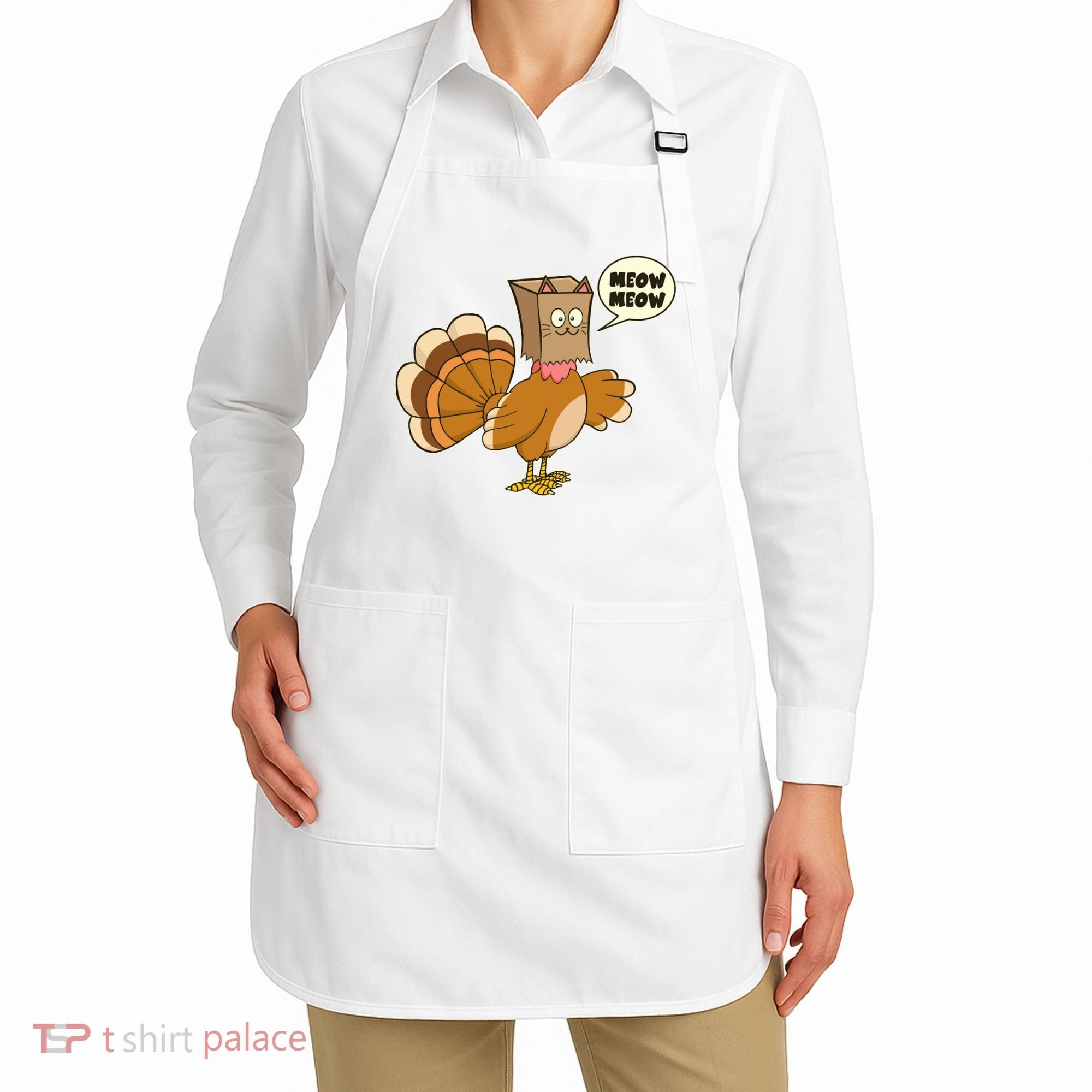 Funny Thanksgiving Turkey In Cat Face Paper Bag Apron