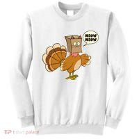 Funny Thanksgiving Turkey In Cat Face Paper Bag Sweatshirt thumb 0