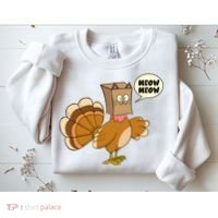 Funny Thanksgiving Turkey In Cat Face Paper Bag Sweatshirt thumb 2