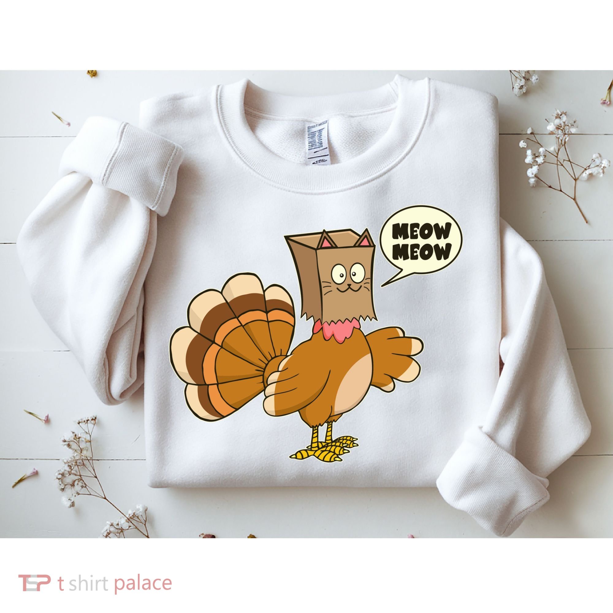 Funny Thanksgiving Turkey In Cat Face Paper Bag Sweatshirt