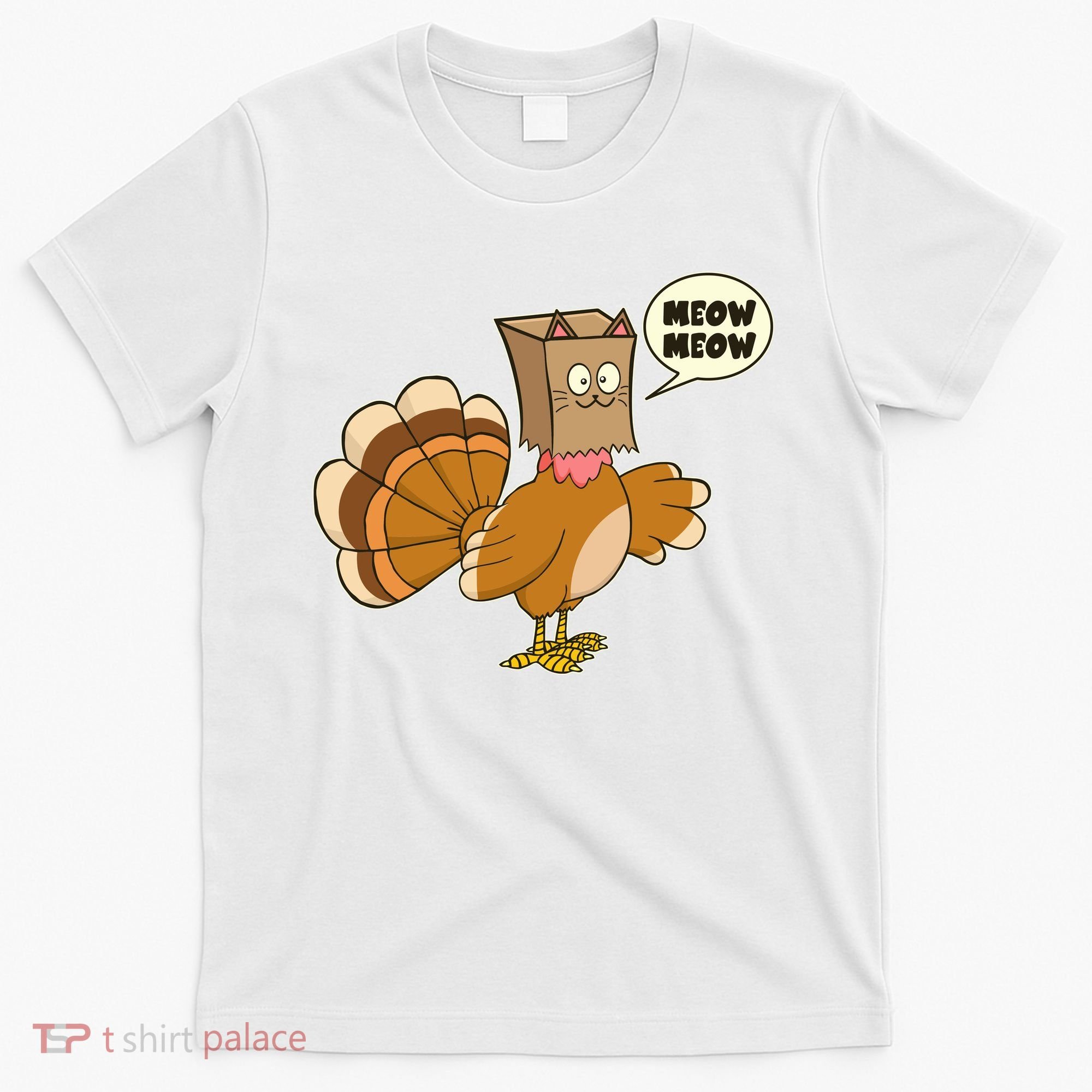 Funny Thanksgiving Turkey In Cat Face Paper Bag T-Shirt