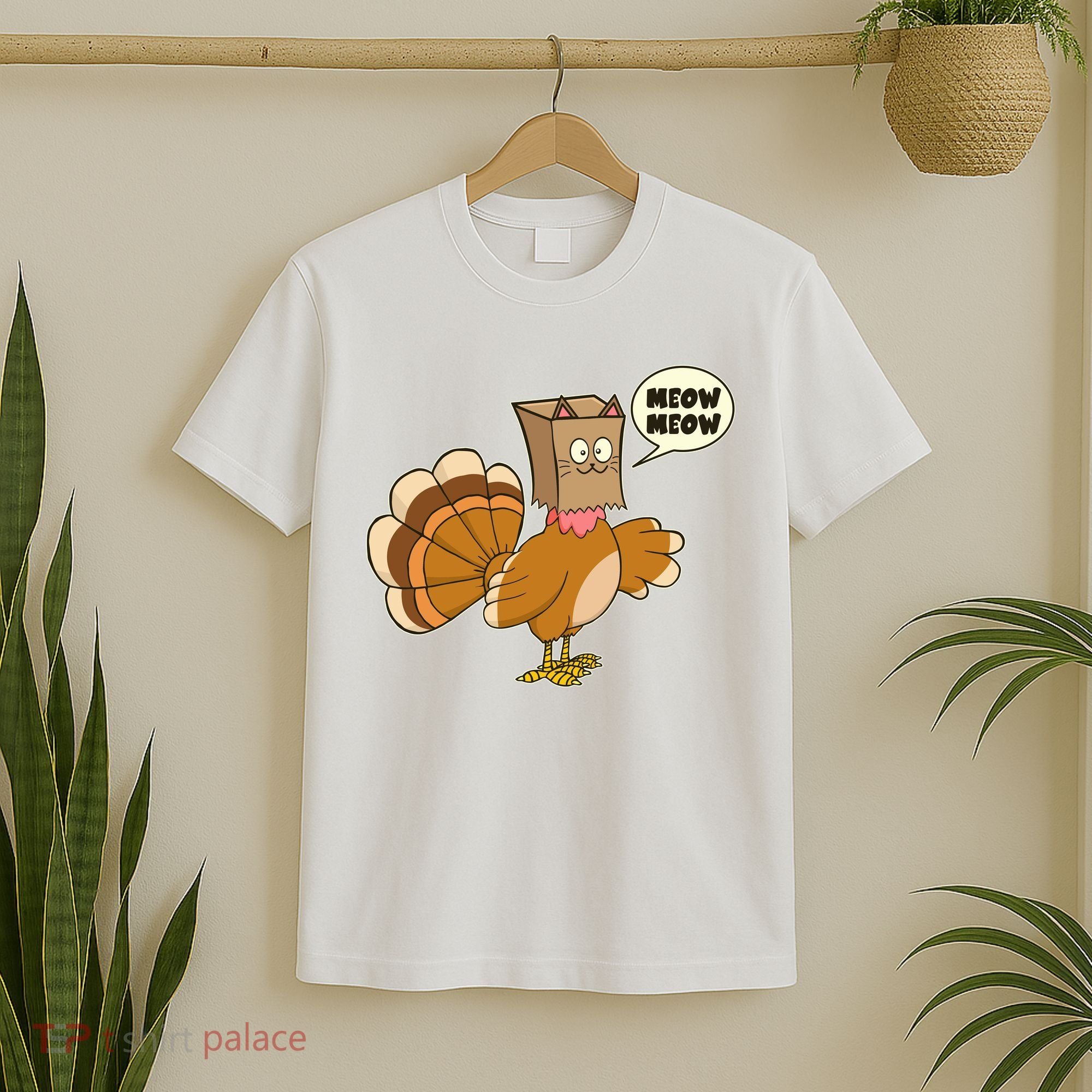 Funny Thanksgiving Turkey In Cat Face Paper Bag T-Shirt