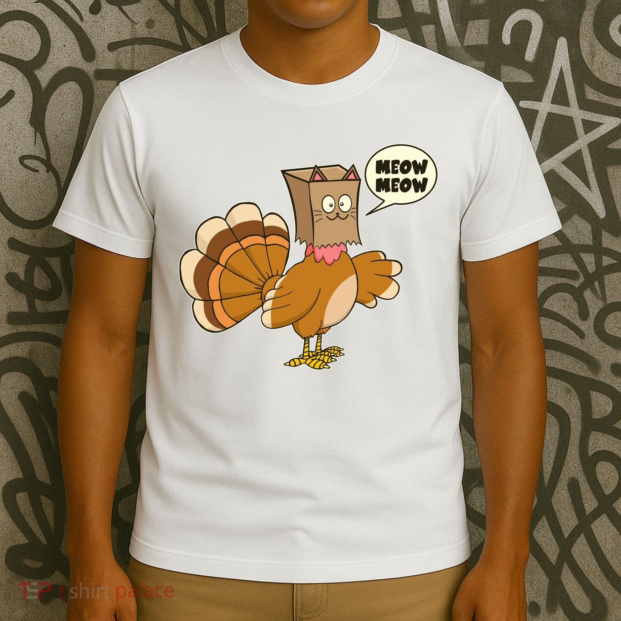 Funny Thanksgiving Turkey In Cat Face Paper Bag T-Shirt