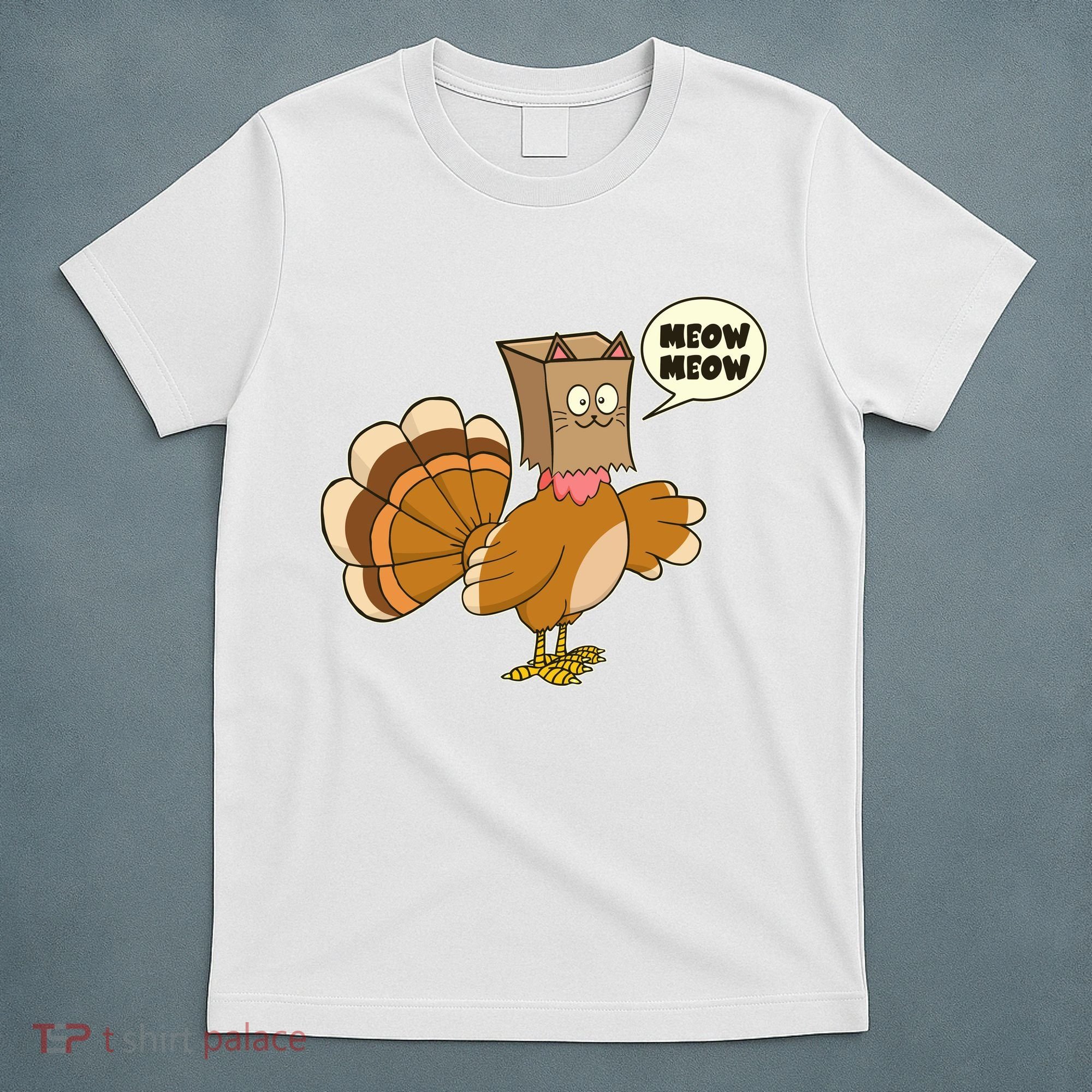 Funny Thanksgiving Turkey In Cat Face Paper Bag T-Shirt