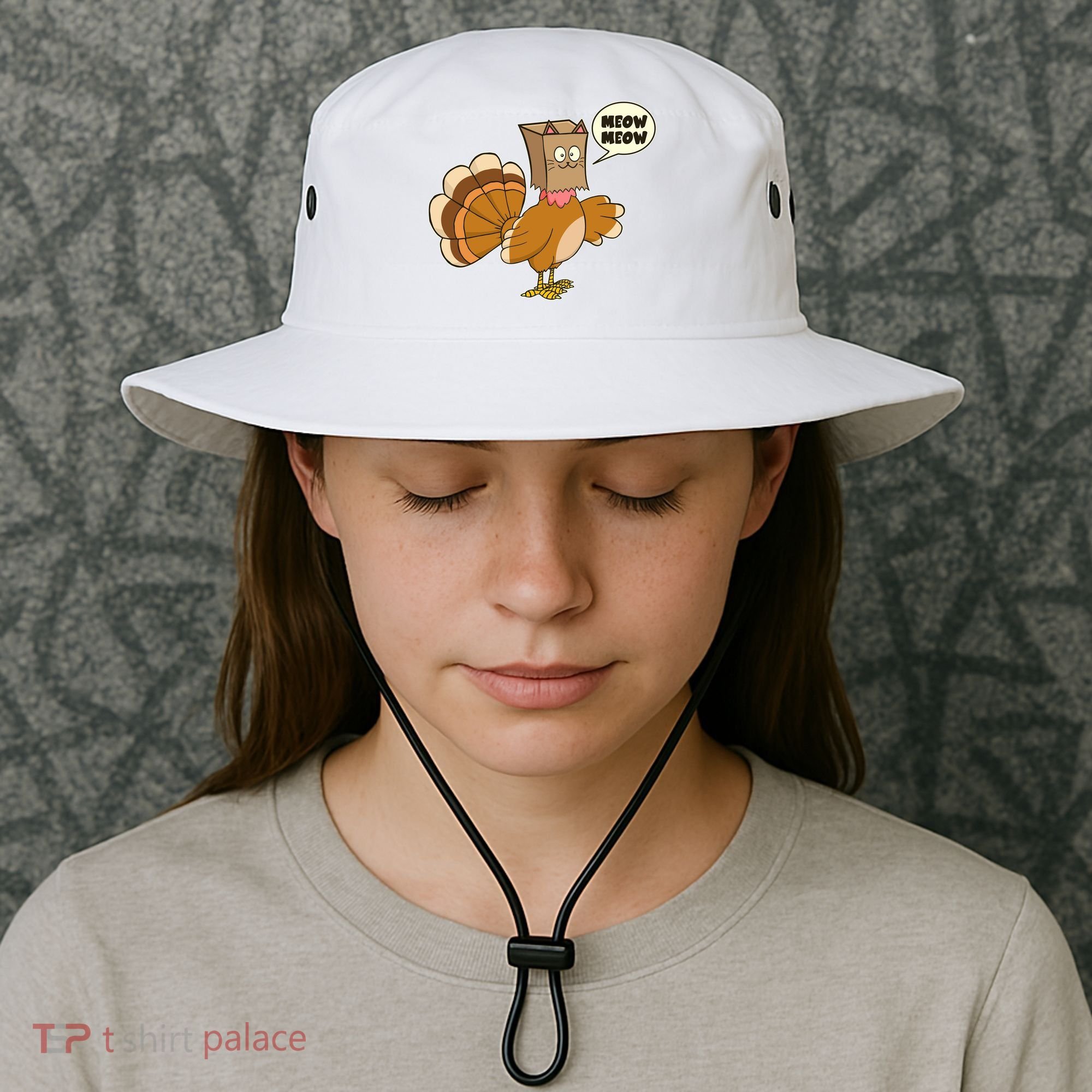 Funny Thanksgiving Turkey In Cat Face Paper Bag Bucket Hat