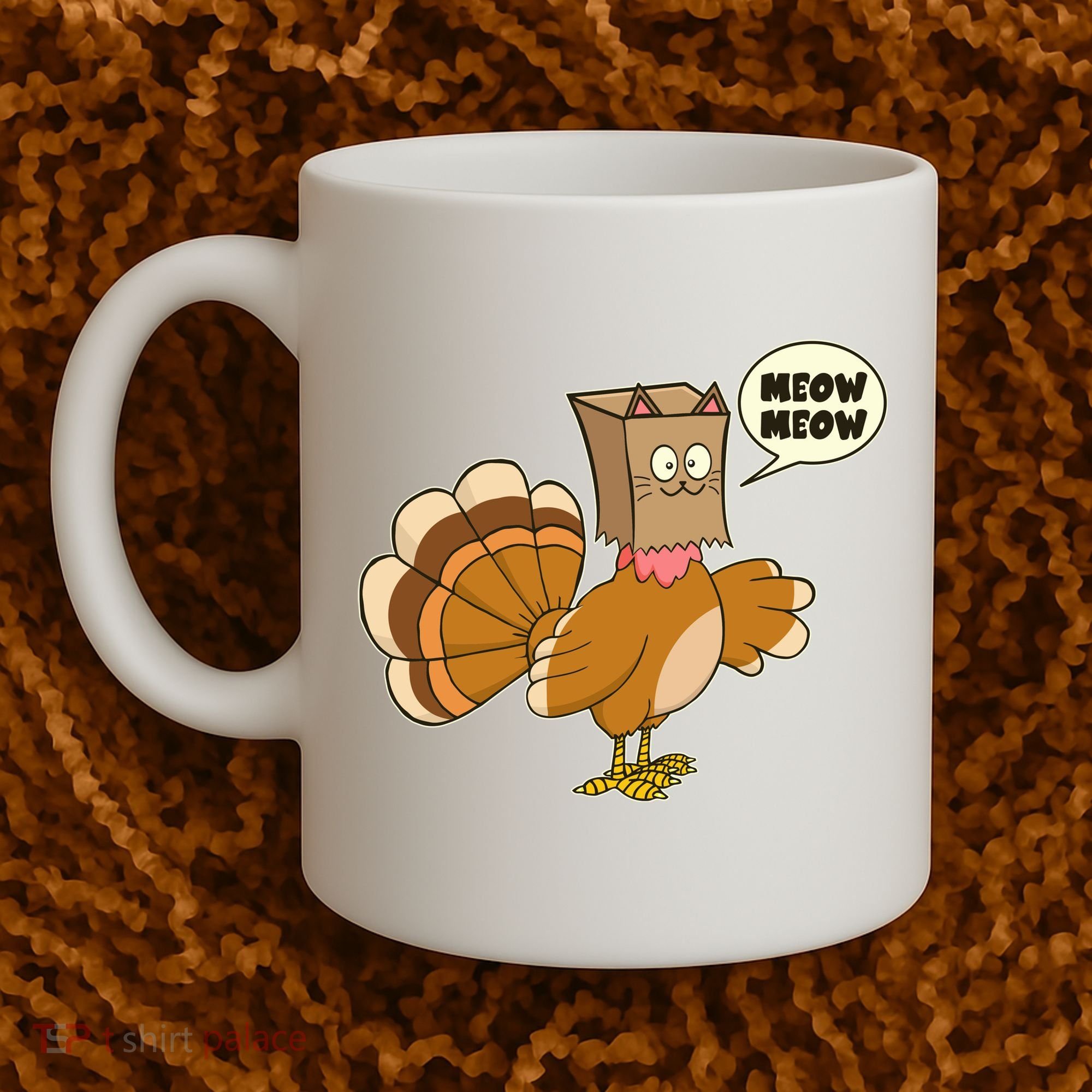 Funny Thanksgiving Turkey In Cat Face Paper Bag Coffee Mug