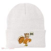Funny Thanksgiving Turkey In Cat Face Paper Bag Beanie thumb 0
