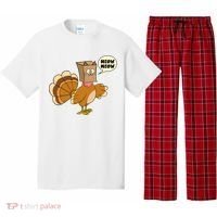 Funny Thanksgiving Turkey In Cat Face Paper Bag Pajama Set thumb 0