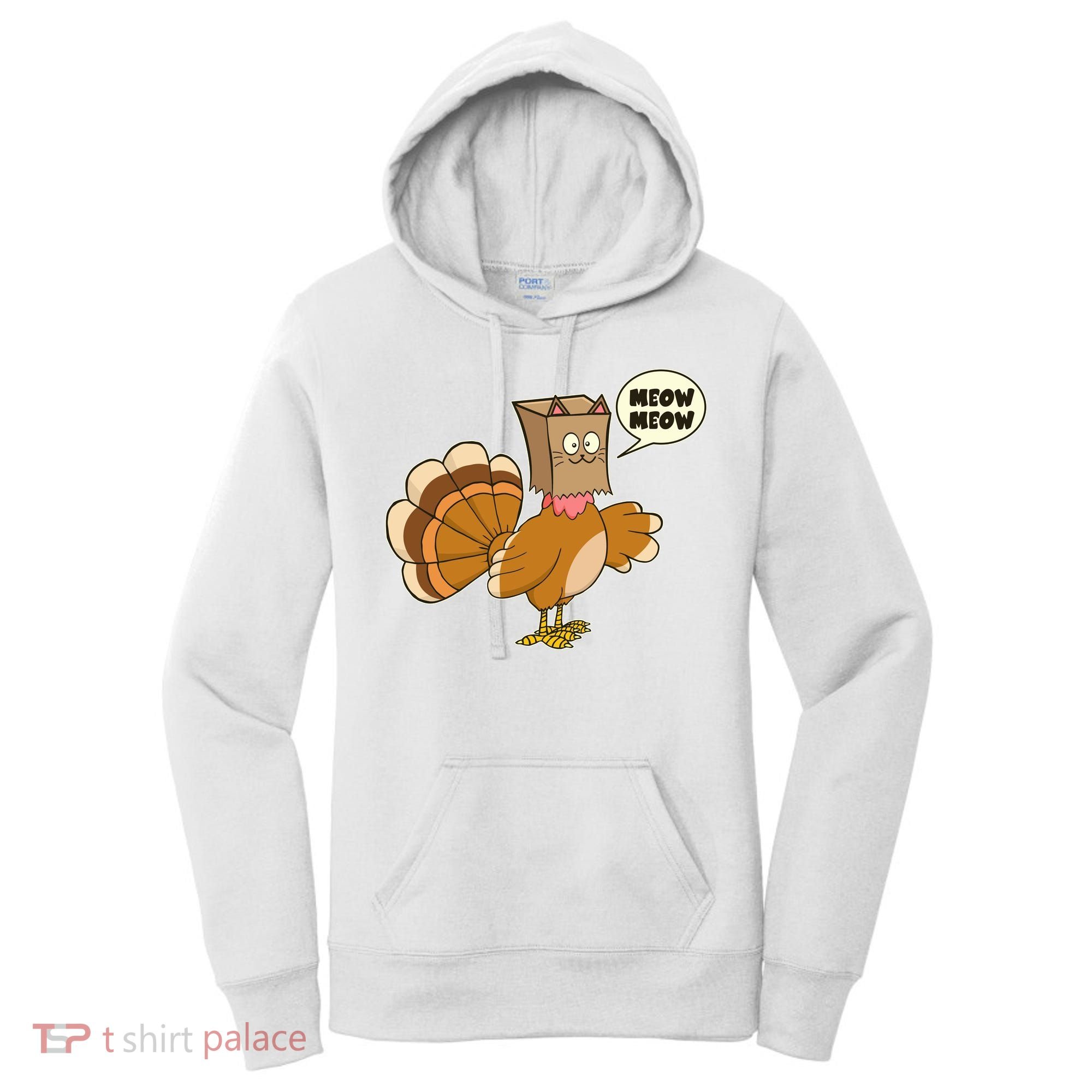 Funny Thanksgiving Turkey In Cat Face Paper Bag Women's Hoodie