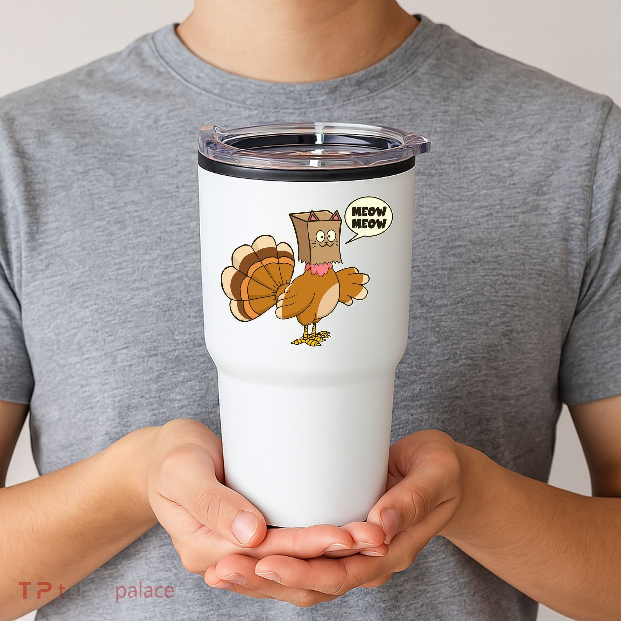 Funny Thanksgiving Turkey In Cat Face Paper Bag Tumbler