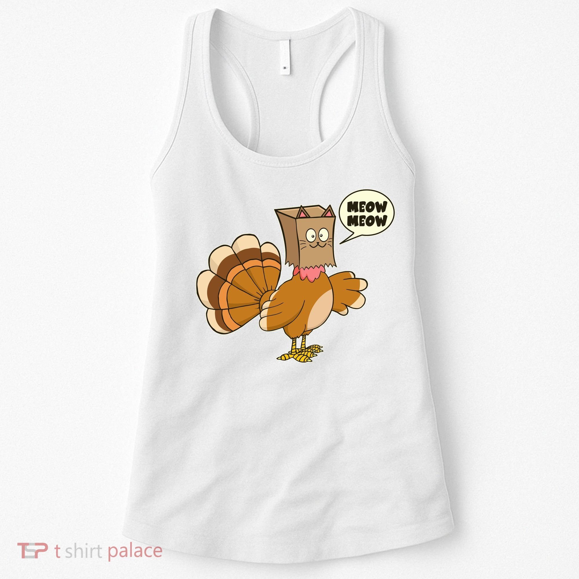 Funny Thanksgiving Turkey In Cat Face Paper Bag Women's Tank Top