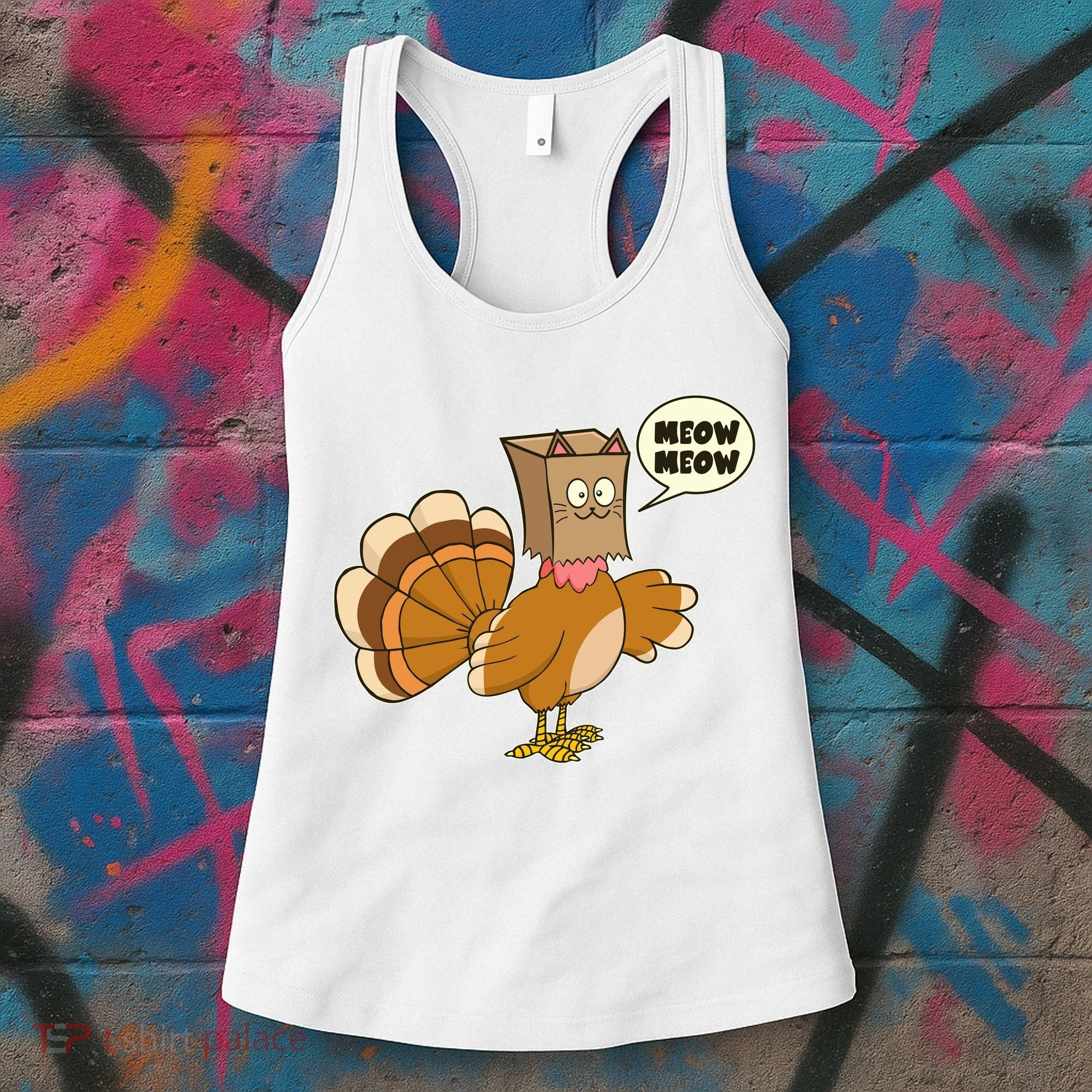 Funny Thanksgiving Turkey In Cat Face Paper Bag Women's Tank Top