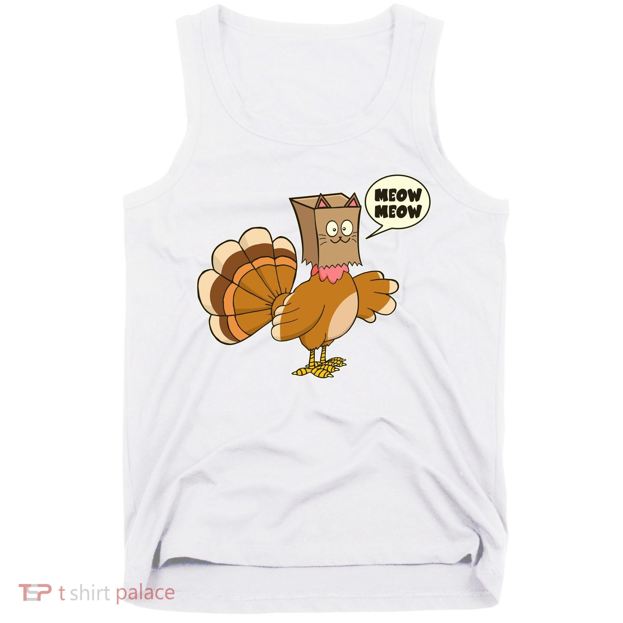 Funny Thanksgiving Turkey In Cat Face Paper Bag Tank Top