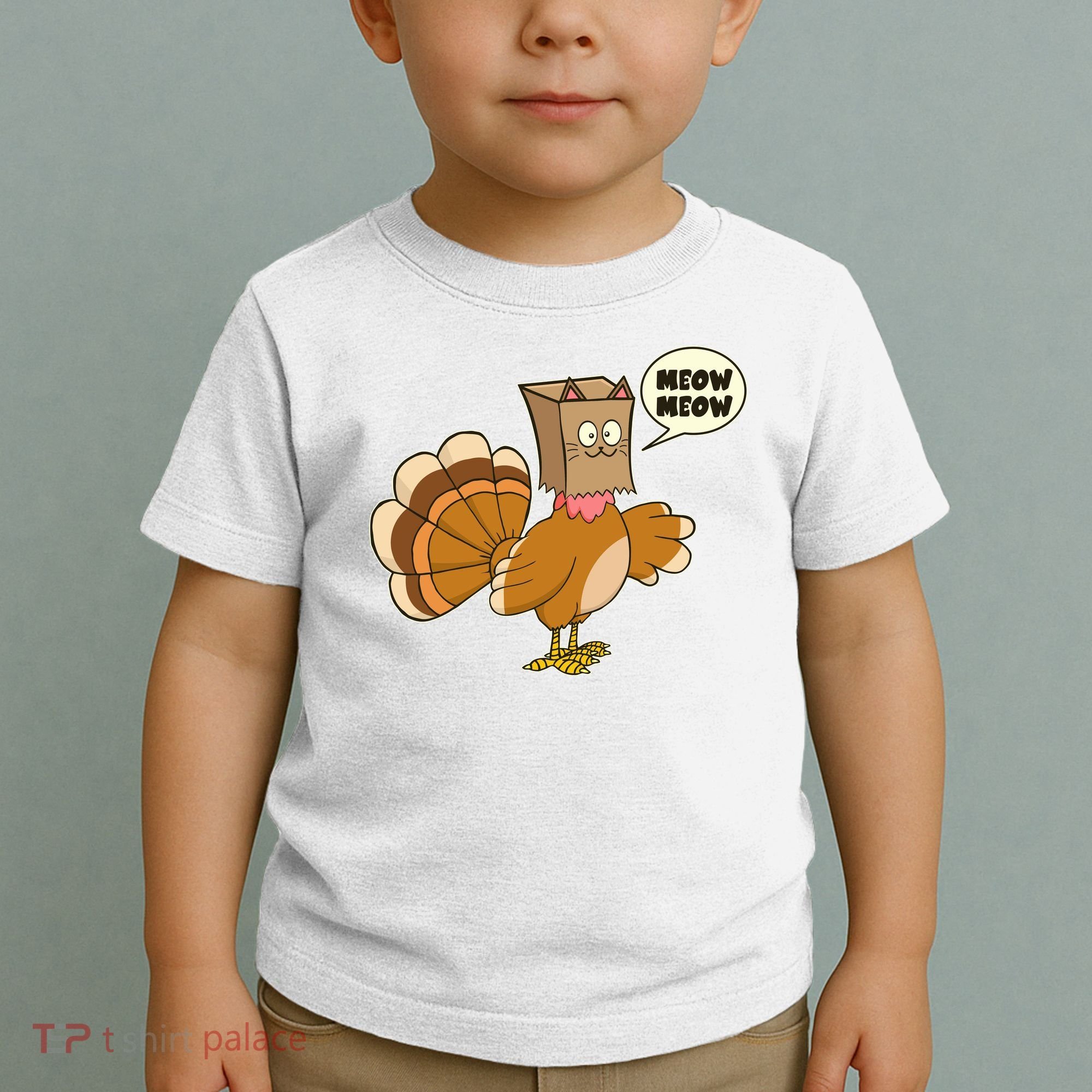 Funny Thanksgiving Turkey In Cat Face Paper Bag Toddler T-Shirt