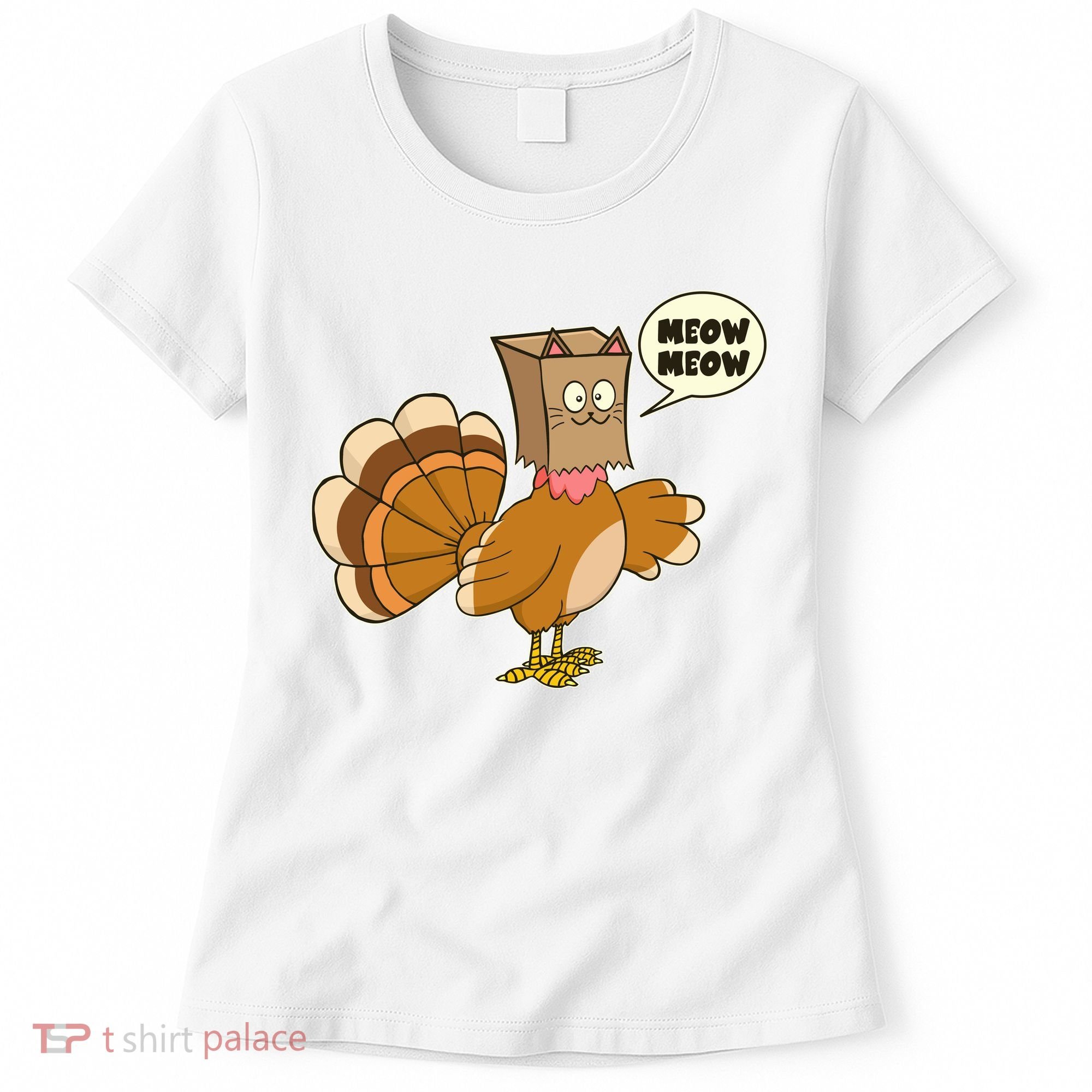 Funny Thanksgiving Turkey In Cat Face Paper Bag Women's T-Shirt