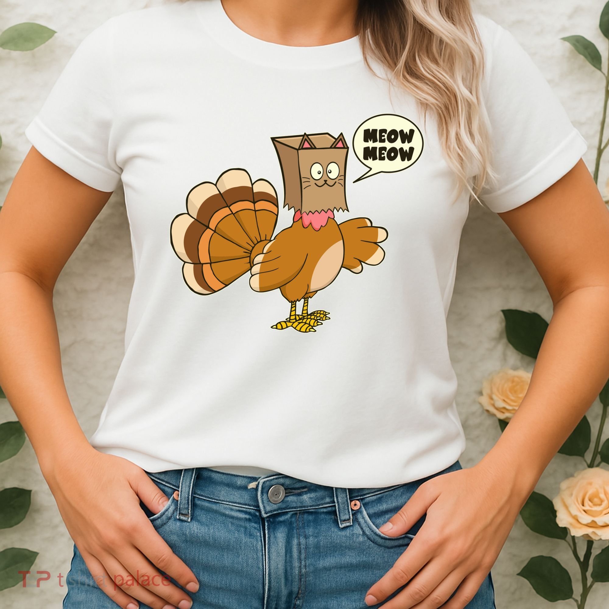 Funny Thanksgiving Turkey In Cat Face Paper Bag Women's T-Shirt
