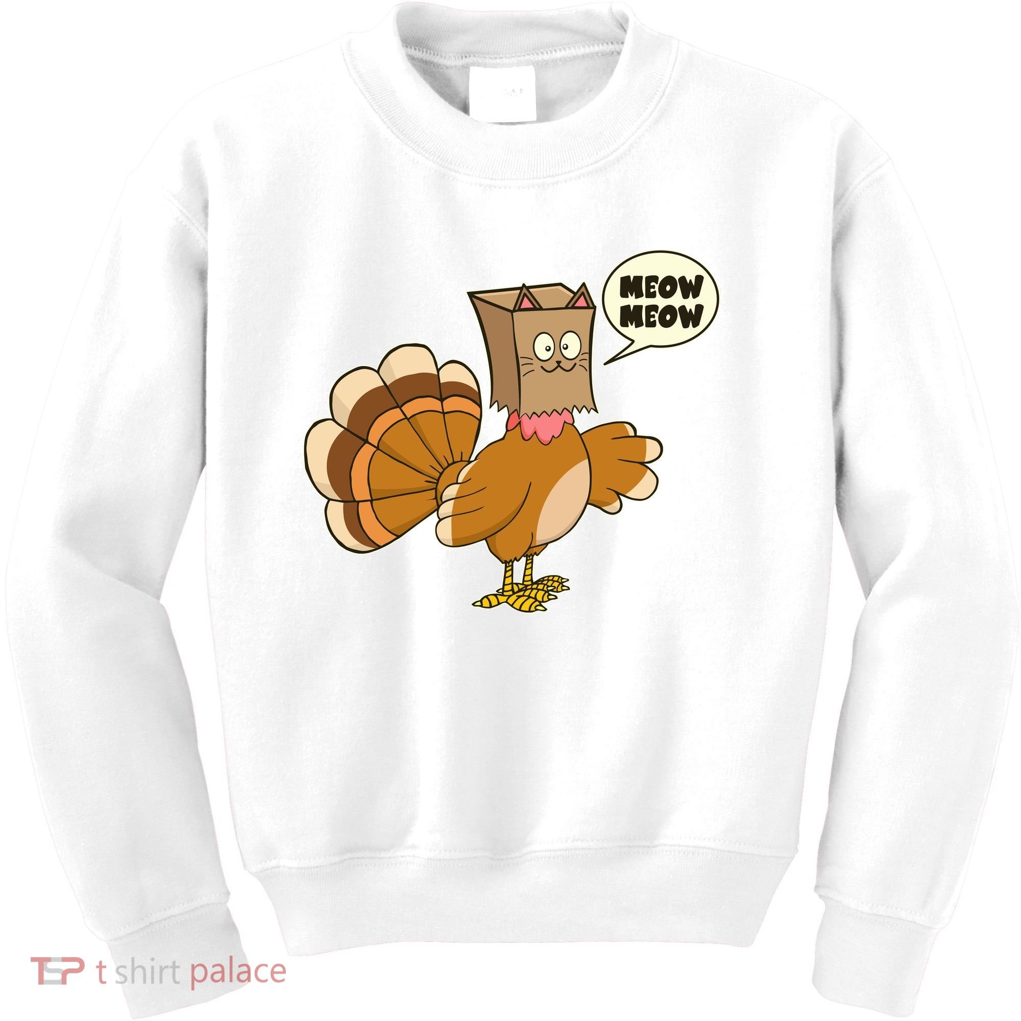 Funny Thanksgiving Turkey In Cat Face Paper Bag Kids Sweatshirt