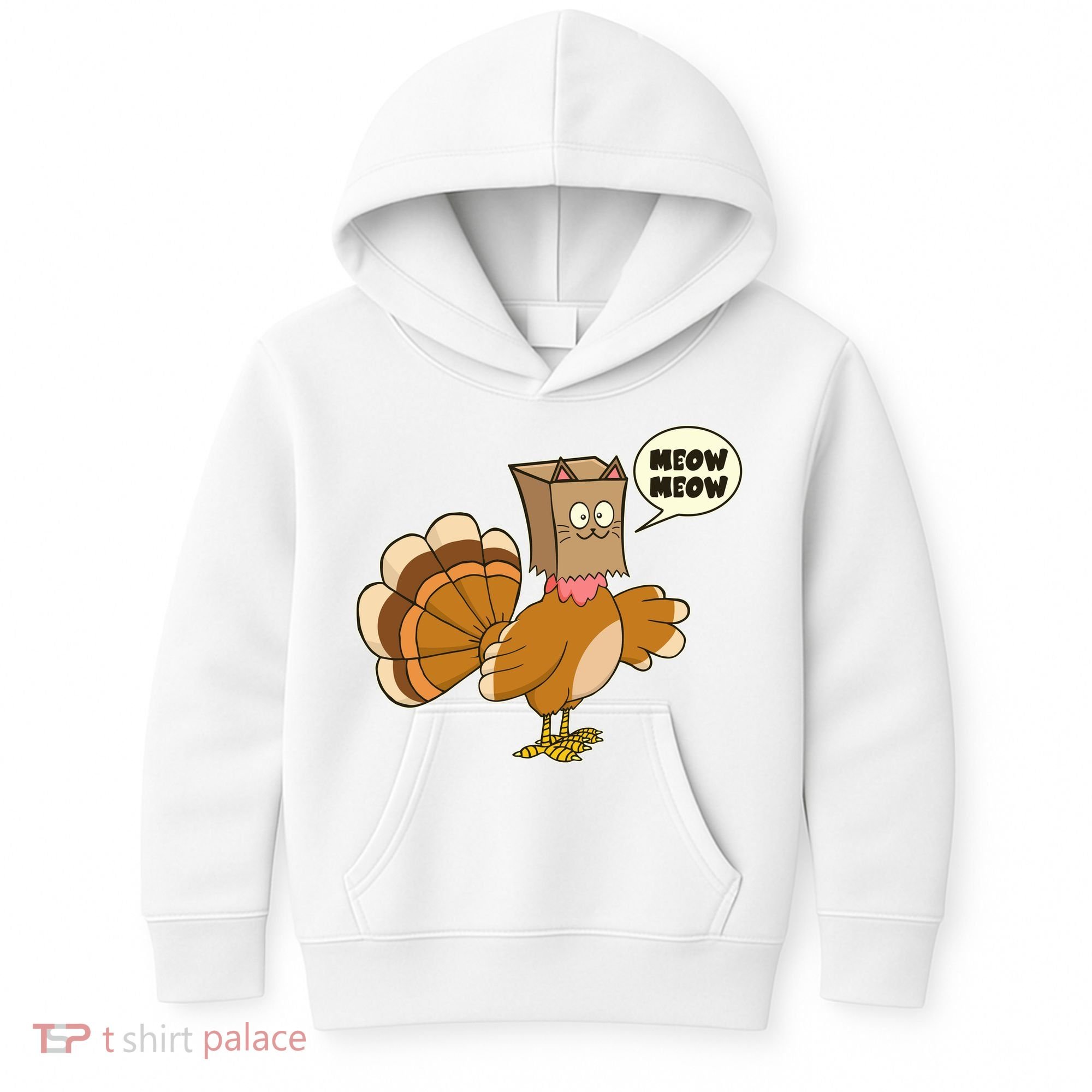 Funny Thanksgiving Turkey In Cat Face Paper Bag Kids Hoodie