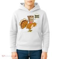 Funny Thanksgiving Turkey In Cat Face Paper Bag Kids Hoodie thumb 4