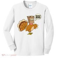 Funny Thanksgiving Turkey In Cat Face Paper Bag Kids Long Sleeve Shirt thumb 0