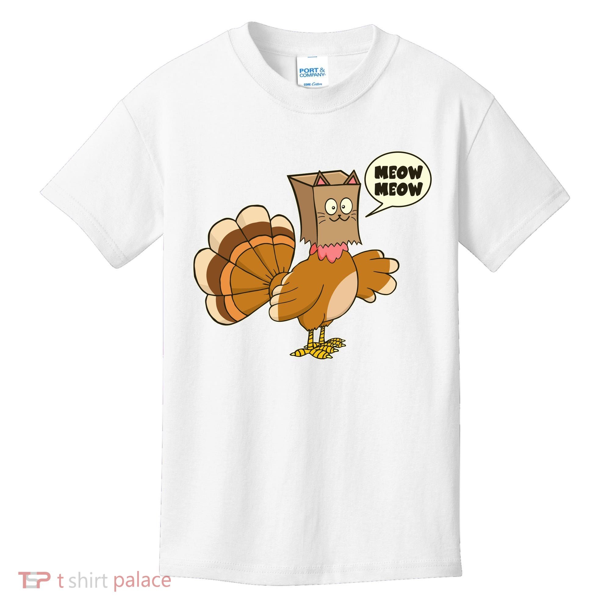 Funny Thanksgiving Turkey In Cat Face Paper Bag Kids T-Shirt