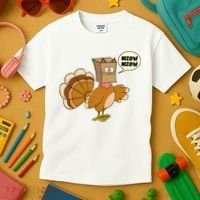 Funny Thanksgiving Turkey In Cat Face Paper Bag Kids T-Shirt thumb 3