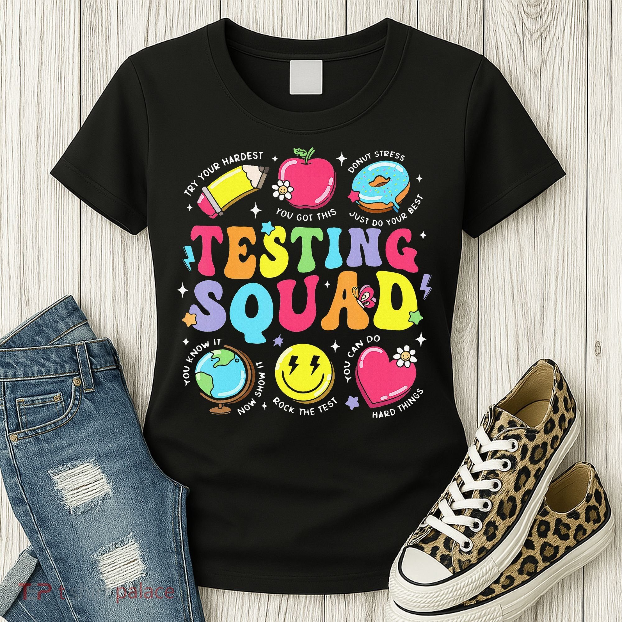 Funny Teacher Test Day Motivational Teacher Testing Squad Women's T-Shirt