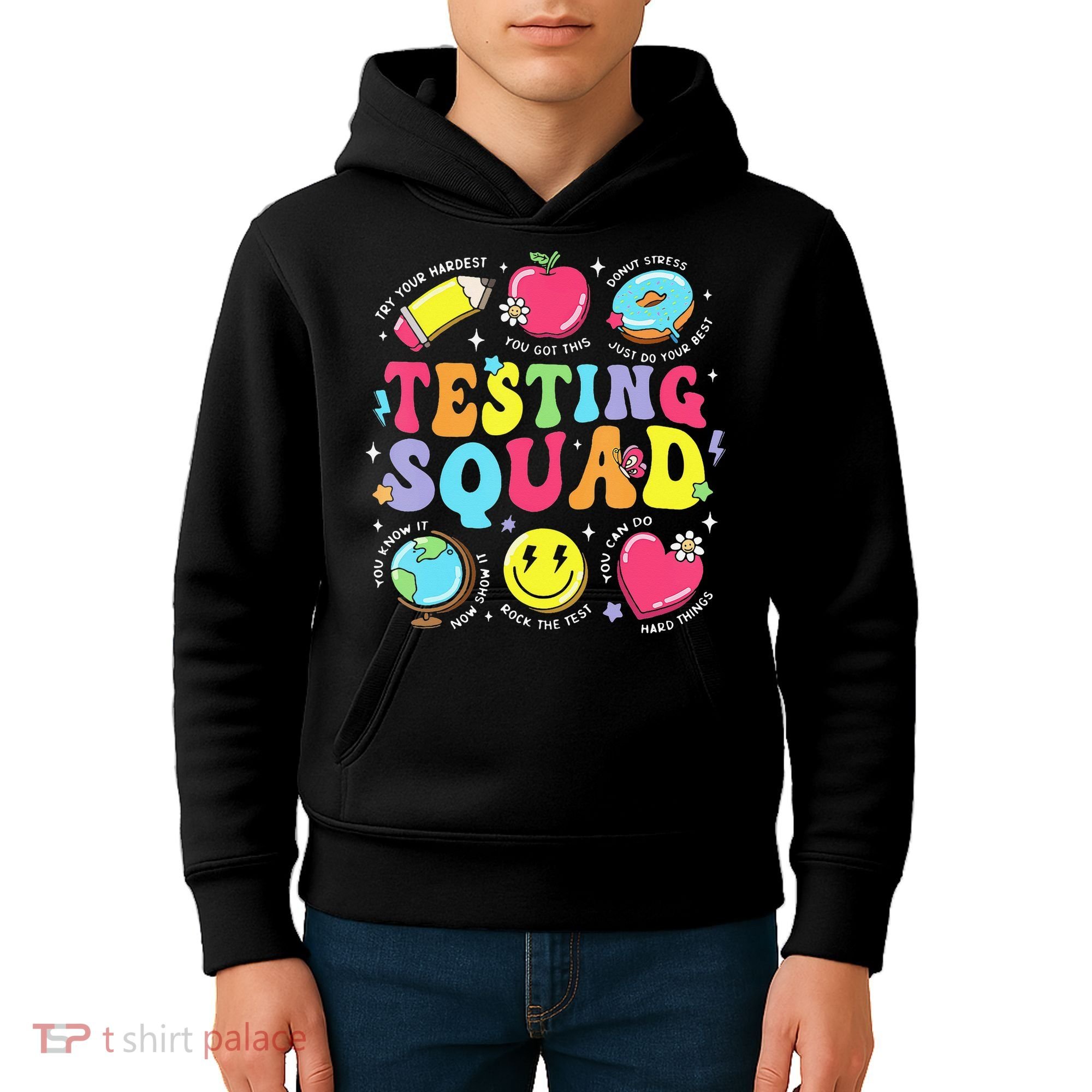 Funny Teacher Test Day Motivational Teacher Testing Squad Kids Hoodie
