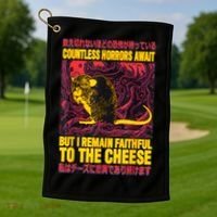 Faithful To The Cheese Japanese Horror Rat Golf Towel thumb 1