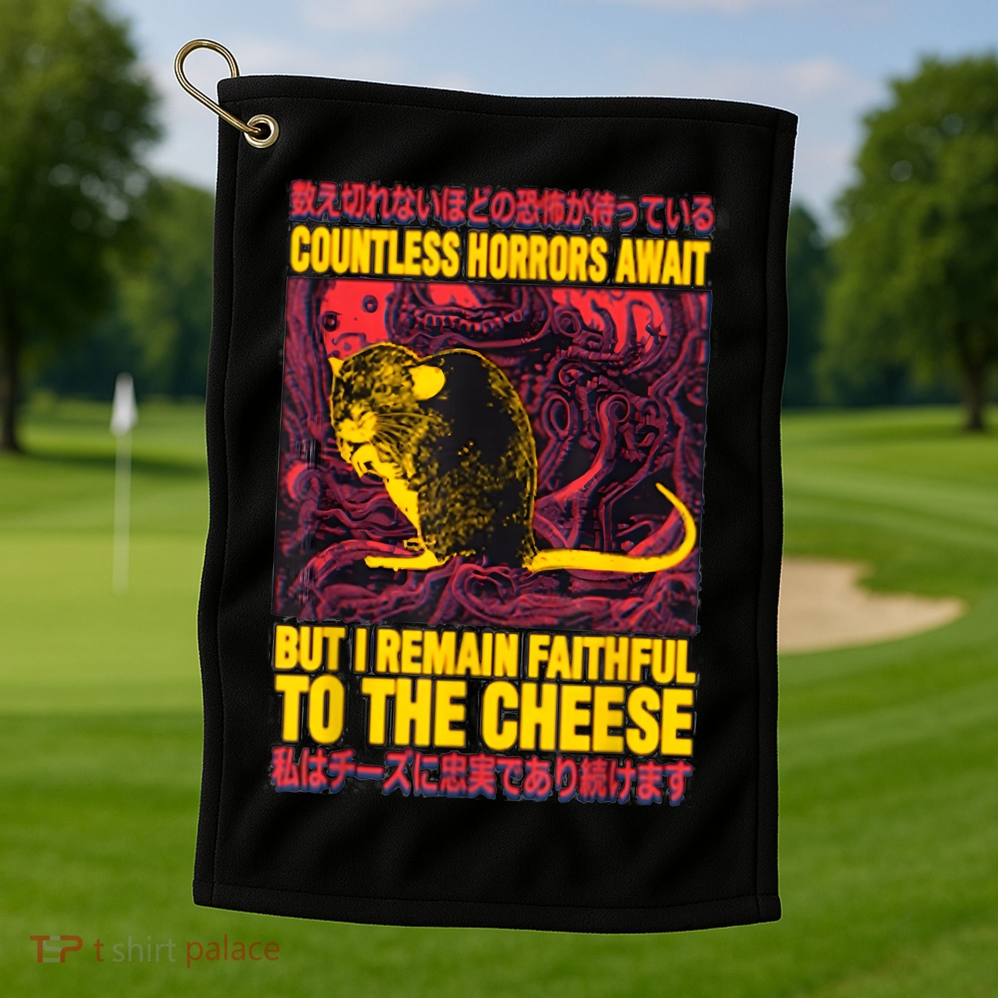 Faithful To The Cheese Japanese Horror Rat Golf Towel