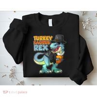 Funny Thanksgiving Turkey Saurus Rex Sweatshirt thumb 2