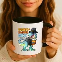 Funny Thanksgiving Turkey Saurus Rex Coffee Mug thumb 3