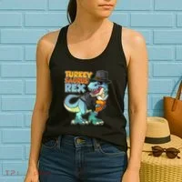 Funny Thanksgiving Turkey Saurus Rex Women's Tank Top thumb 2