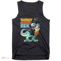 Funny Thanksgiving Turkey Saurus Rex Tank Top thumb 0