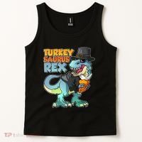 Funny Thanksgiving Turkey Saurus Rex Tank Top thumb 2