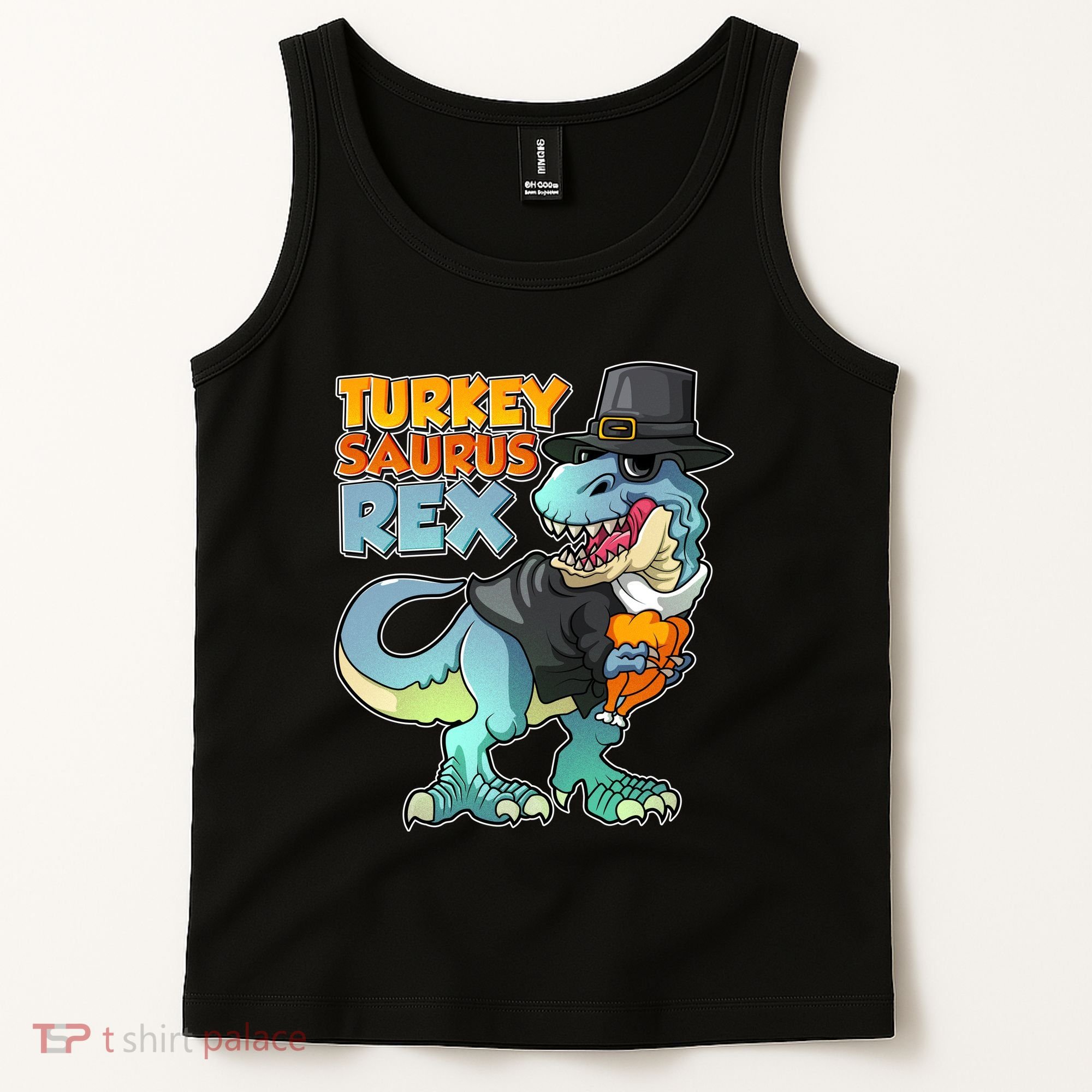 Funny Thanksgiving Turkey Saurus Rex Tank Top