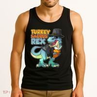 Funny Thanksgiving Turkey Saurus Rex Tank Top thumb 3
