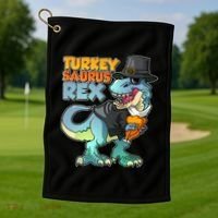 Funny Thanksgiving Turkey Saurus Rex Golf Towel thumb 1