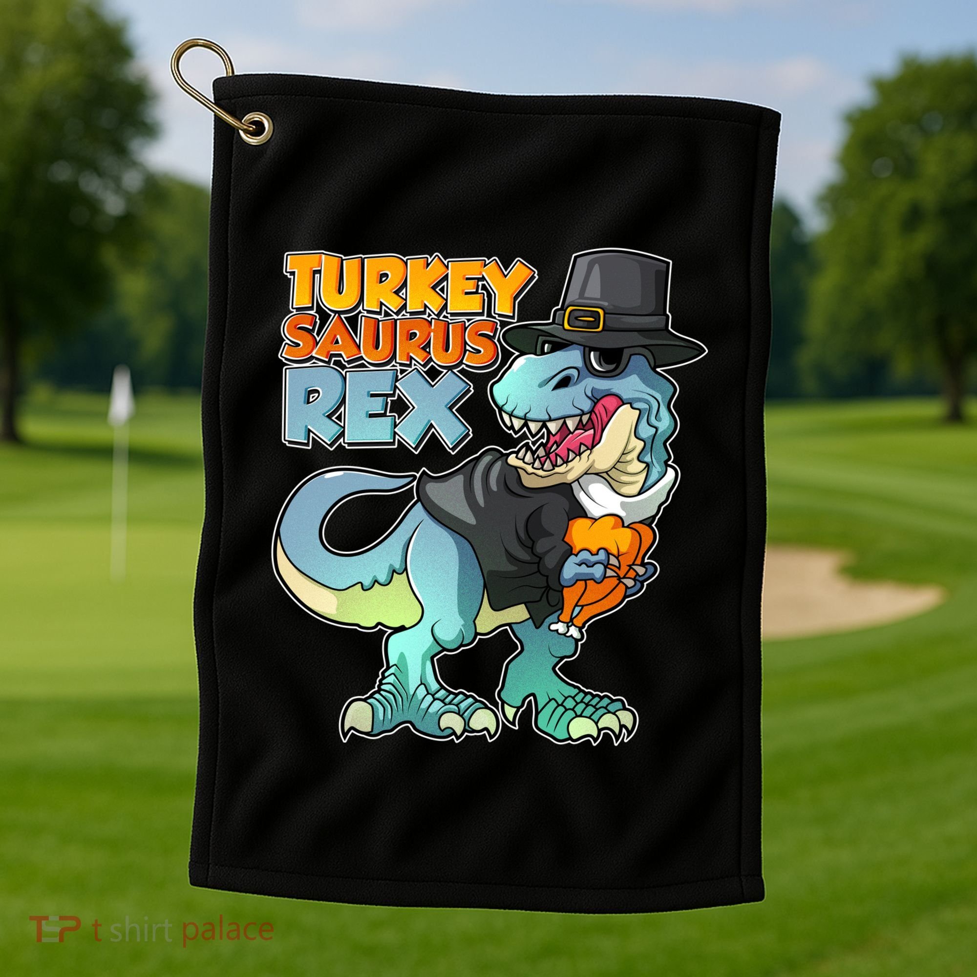Funny Thanksgiving Turkey Saurus Rex Golf Towel