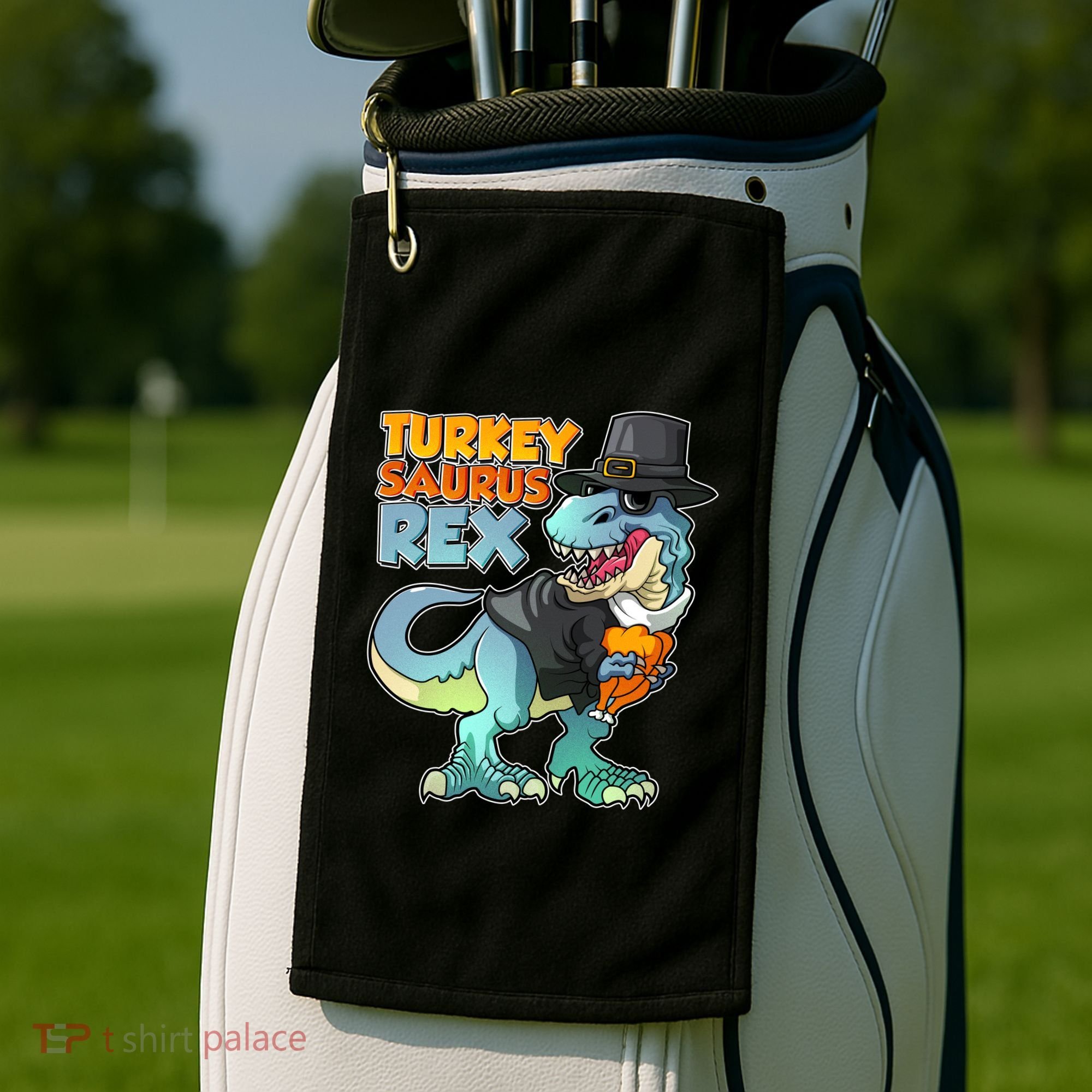 Funny Thanksgiving Turkey Saurus Rex Golf Towel