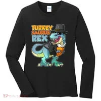 Funny Thanksgiving Turkey Saurus Rex Women's Long Sleeve Shirt thumb 0
