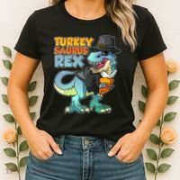 Funny Thanksgiving Turkey Saurus Rex Women's T-Shirt thumb 2
