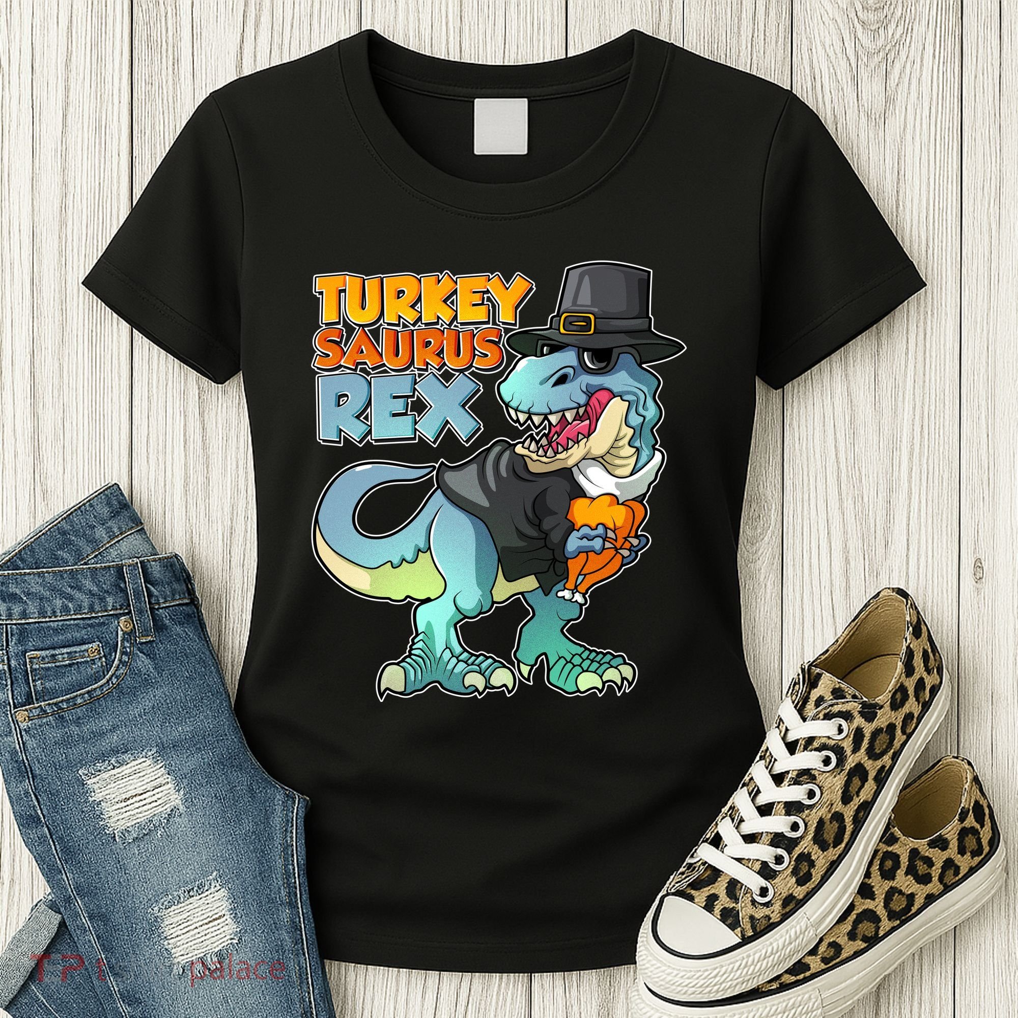 Funny Thanksgiving Turkey Saurus Rex Women's T-Shirt