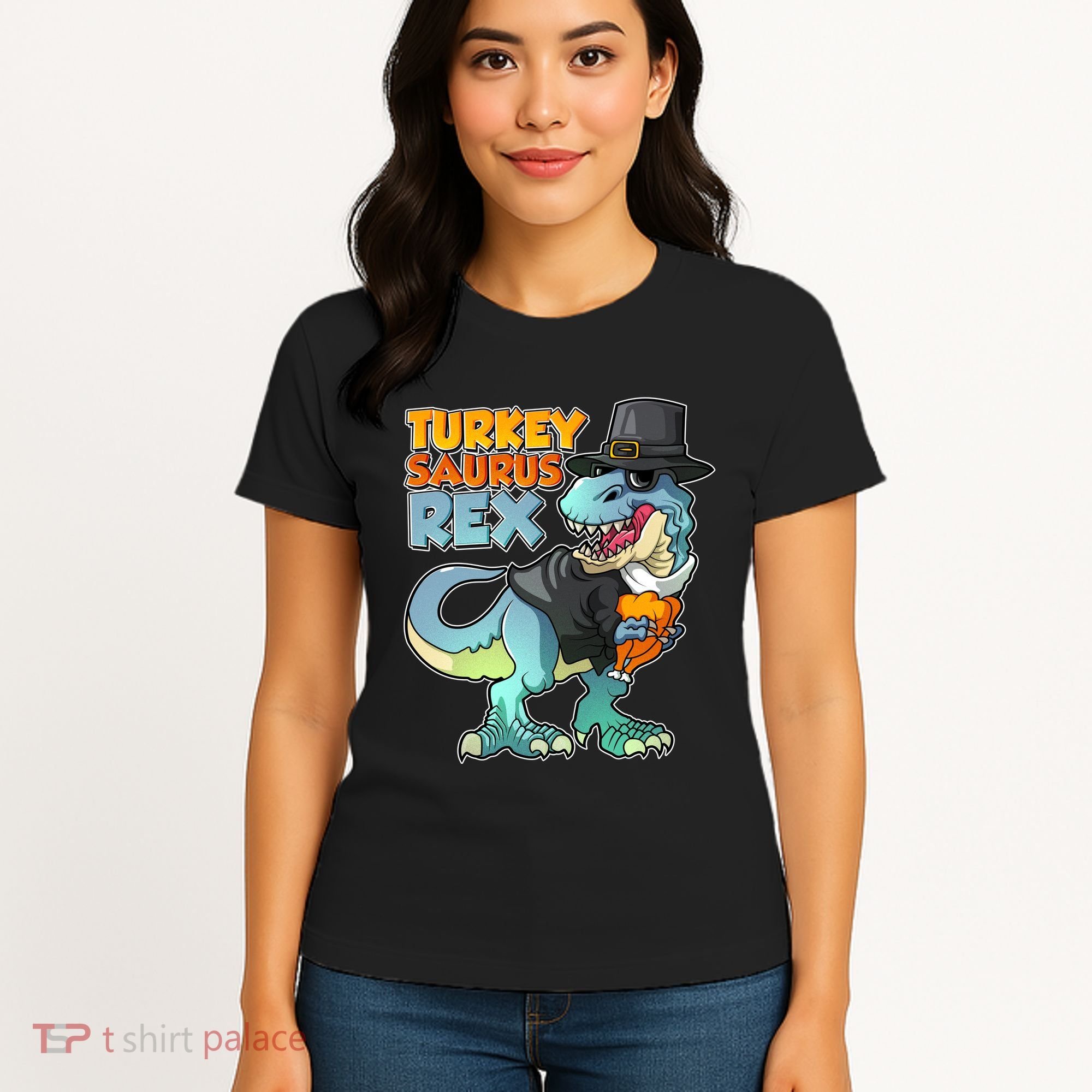 Funny Thanksgiving Turkey Saurus Rex Women's T-Shirt