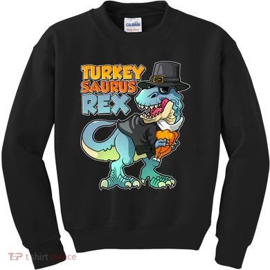 Funny Thanksgiving Turkey Saurus Rex Kids Sweatshirt